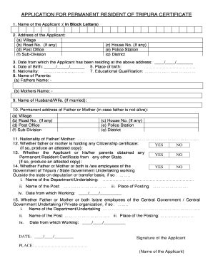 APPLICATION FORM FOR PERMANENT RESIDENCE CERTIFICATE .